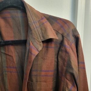 Men's Plaid Shirt Jacket in Brown and Purple